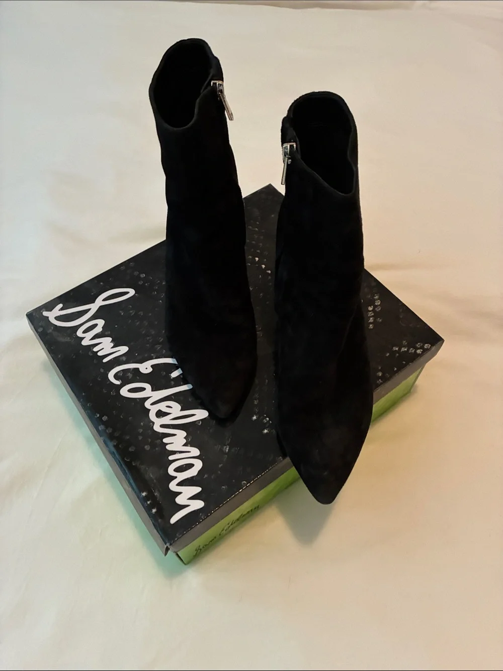 Sam Edelman Black Suede Pointed Ankle Booties with Side Zipper